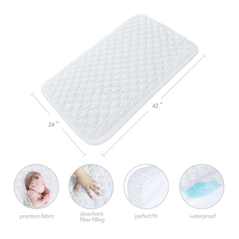 Waterproof Travel Crib Mattress Pad Cover 24" x 42", Fit for Guava Lotus, Dream On Me, UNiPLAY, 2 Pack Travel Crib Mattress Protector Sheets, Quilted Cotton Terry Surface