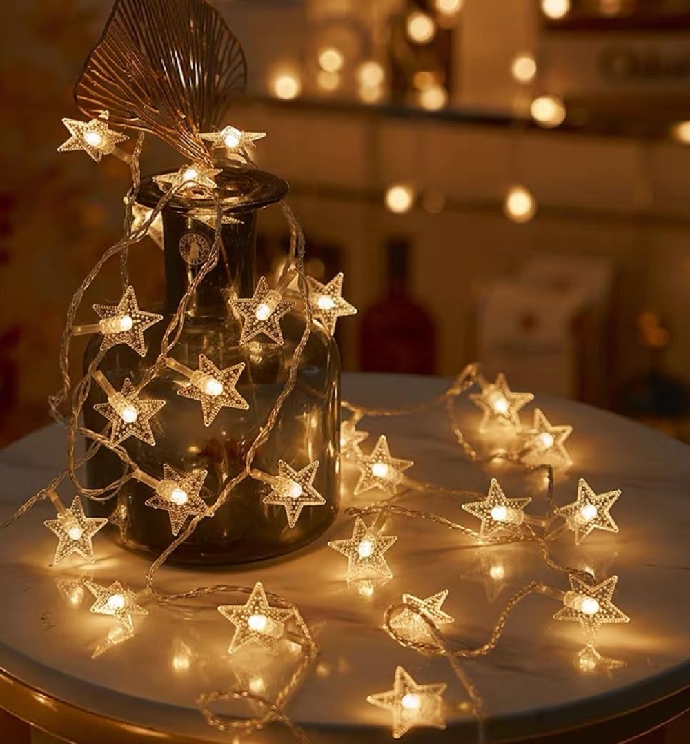 WFGGEH Star String Lights - 10ft 20 LED Warm White Fairy Lights for Birthday, Wedding & Home Decor