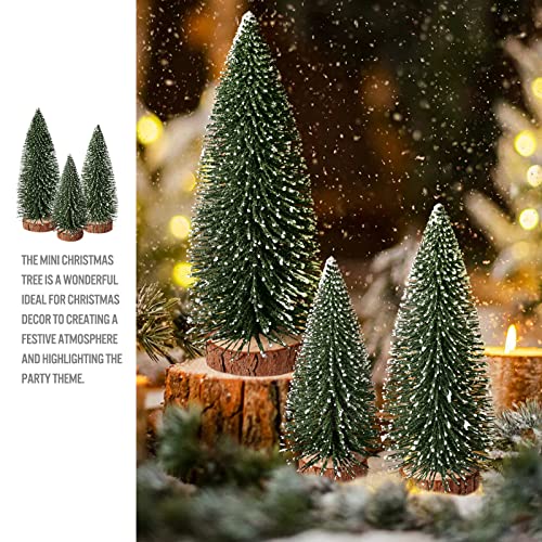 Mini Christmas Trees Set of 9 - Frosted Bottle Brush Tabletop Decor