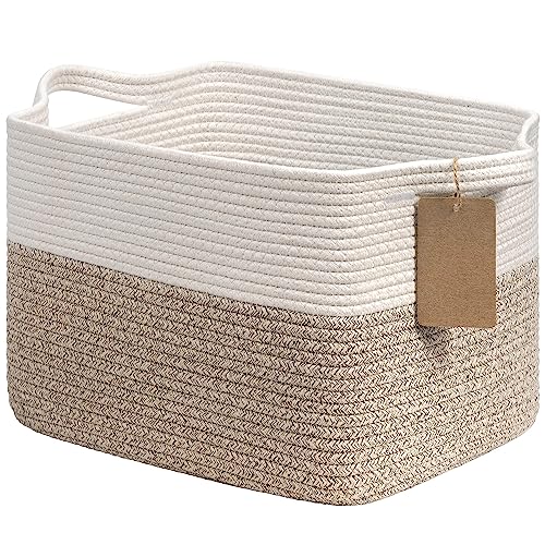 Woven Cotton Rope Storage Basket with Writable Labels 13x10x9