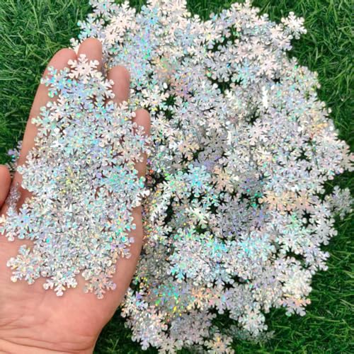 600Pcs Silver Iridescent Snowflake Confetti for Christmas & Winter Decor
