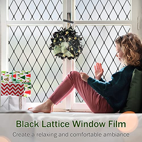 Frosted Black Lattice Window Film - Static Cling Privacy Film 17.7x78.7