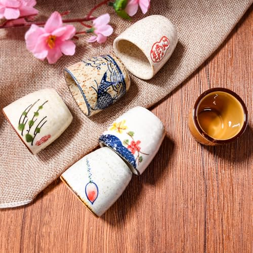 Japanese Ceramic Sake Cup Set of 6 - 42ml Vintage Porcelain Drinking Glasses