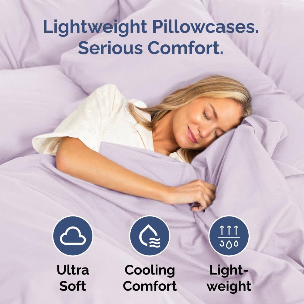 Skiennix Queen Pillow Cases Set of 2 | Ultra Soft Hotel Quality | Wrinkle-Free & Fade Resistant - Light Lavender