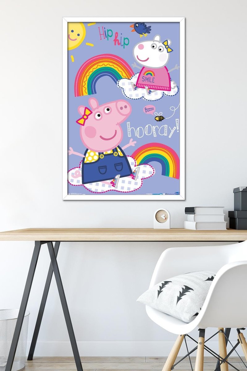 Trends International Peppa Pig - Hooray Wall Poster, 22.375" x 34", White Framed Version