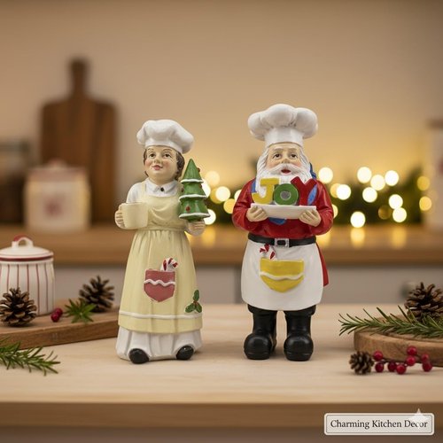 iStatue Chef Santa & Mrs. Claus Figurines Set | Hand-Painted 5'' Resin Holiday Decor - Perfect for Kitchen & Gifting