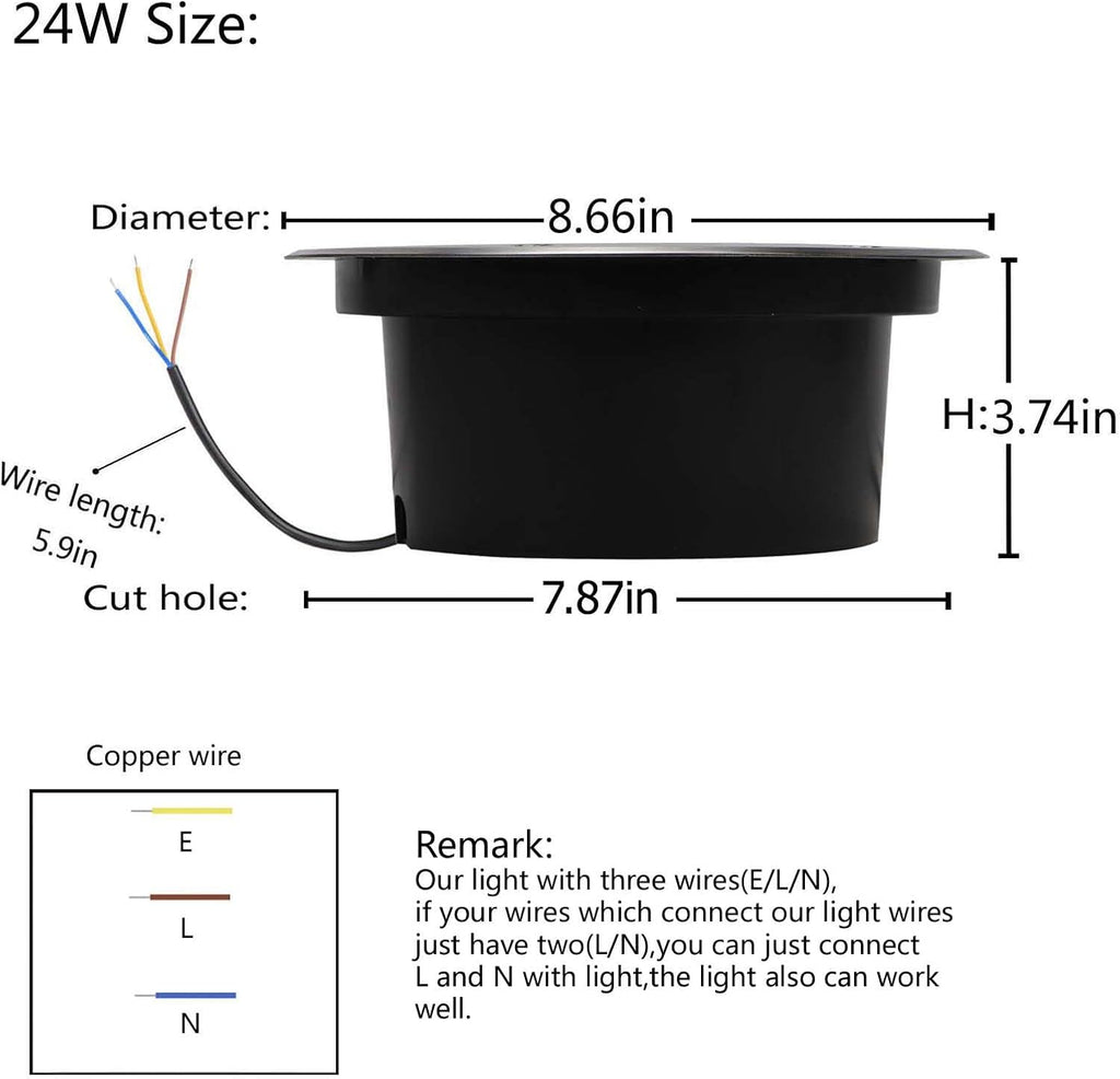 Outdoor In Ground Lights - 24W Waterproof Landscape Lighting | Warm White 3000K, 8.66-Inch Diameter, Pack of 4