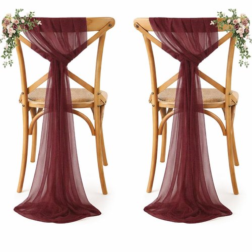 MDS Pack of 50 Chiffon Chair Sashes Bows for Wedding Events Supplies, Decorations for Birthday Parties, Graduations, Engagements, Chair Sashes fits Banquet Chair Cover Tie Back Band - Burgundy