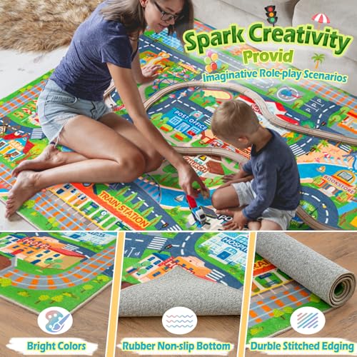 3'x4' Kids Car Road Play Mat - Non-Slip City Traffic Rug for Playroom