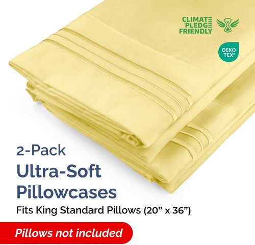 King Standard Pillow Cases by King - Ultra-Soft Hotel Quality | Fade-Free & Wrinkle Resistant - 2 Piece Set in Yellow