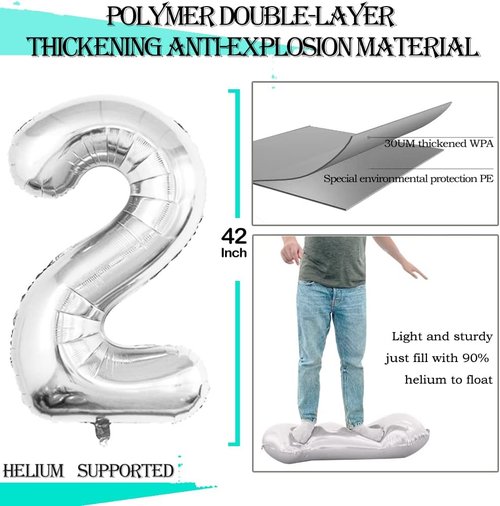 GOER 20th Birthday Balloons - 42 Inch Jumbo Silver Foil Helium Decorations for Anniversary Celebrations