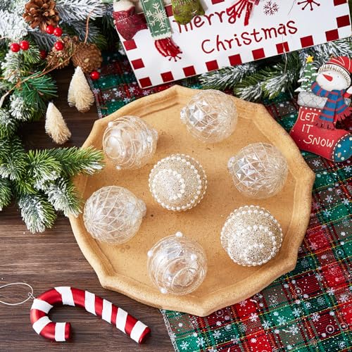 Christmas Ball Ornaments Set - Champagne 70mm Shatterproof Plastic Decorations with Pearl Accents - Variation of THIS listing