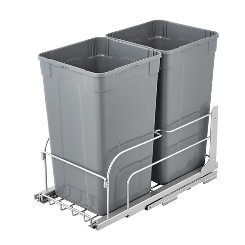 VEVOR Pull-Out Trash Can, 27 QT x2 Double Under Mount Kitchen Waste Container, Heavy Duty Garbage Recycling Bin with Door Kit and Soft Close Slide, for Kitchen Cabinet, Sink, Under Counter (Grey)