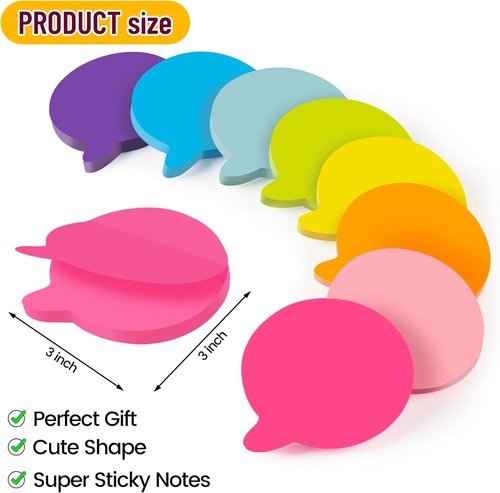 Bubble Sticky Notes - 3x3 Inch, 8 Pads of Bright Colorful Notes with Strong Adhesive | 82 Sheets Each