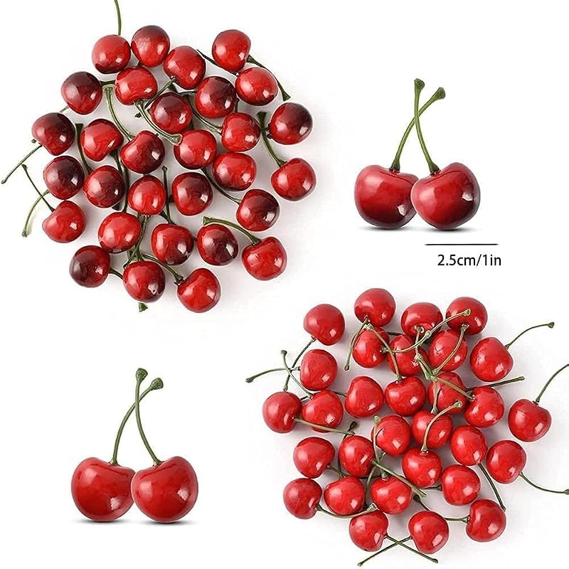 20 Pcs Red Artificial Cherries - Lifelike Decorative Fruit Ornaments