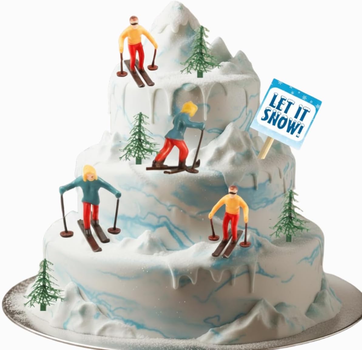Skiennix Winter Cake Topper Set - Skiers & Evergreen Trees Decoration for Festive Celebrations