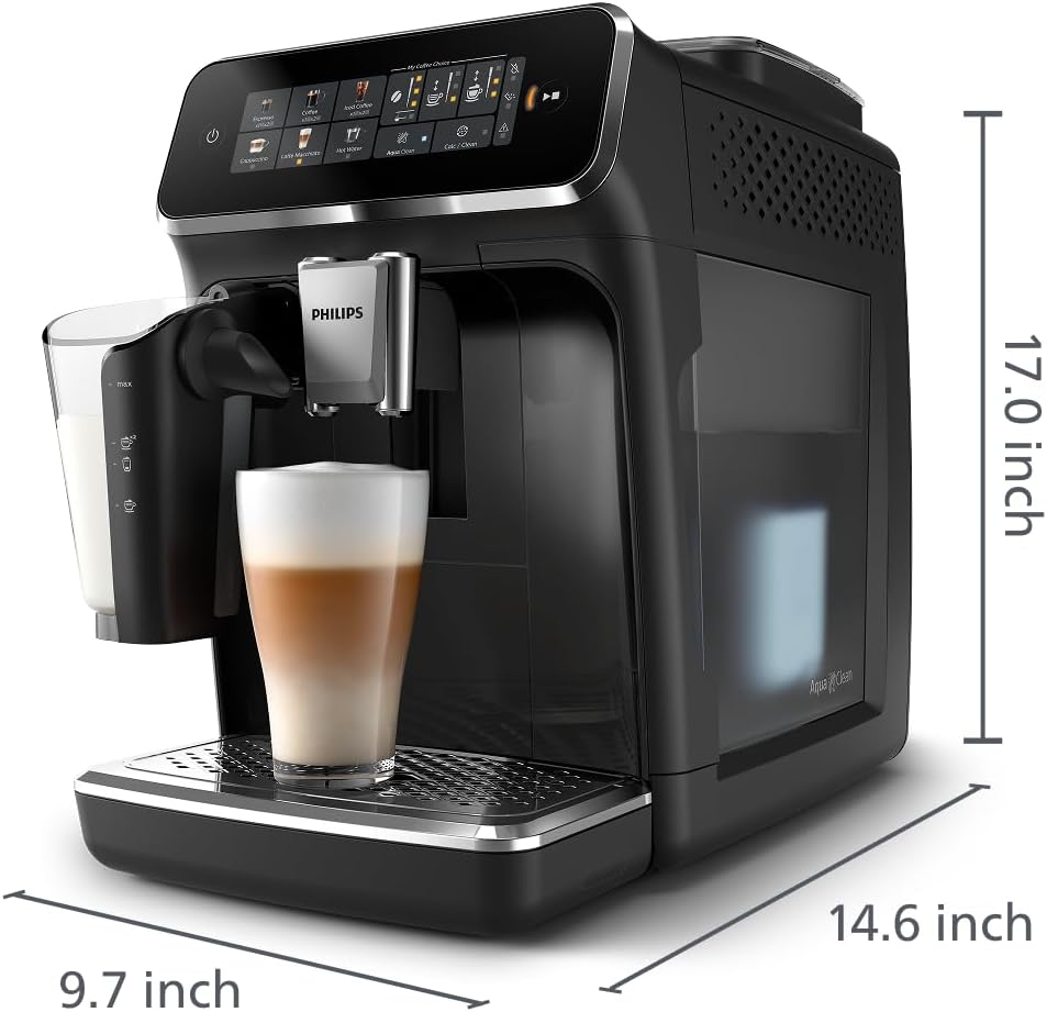 Philips 3300 Series Espresso Machine - Fully Automatic with LatteGo Milk System | 15-Bar Pressure, Glossy Black