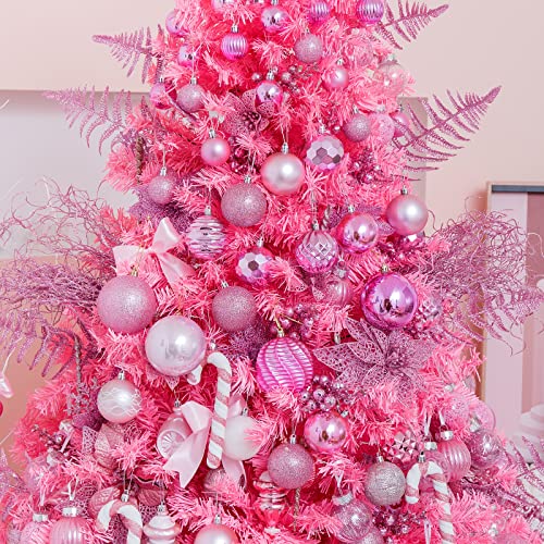 Baby Pink Christmas Ornaments Set 99pcs - Shatterproof Ball & Snowflake Decor for Tree, Home, Wedding