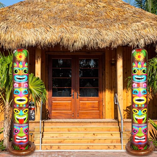 6 Ft Inflatable Tiki Totem Pole Decorations (2 Pack) - Hawaiian Luau Decor