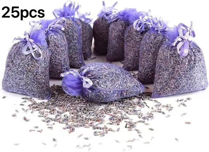 Natural Dried Lavender Sachets for Closets and Drawers, 25 Pack