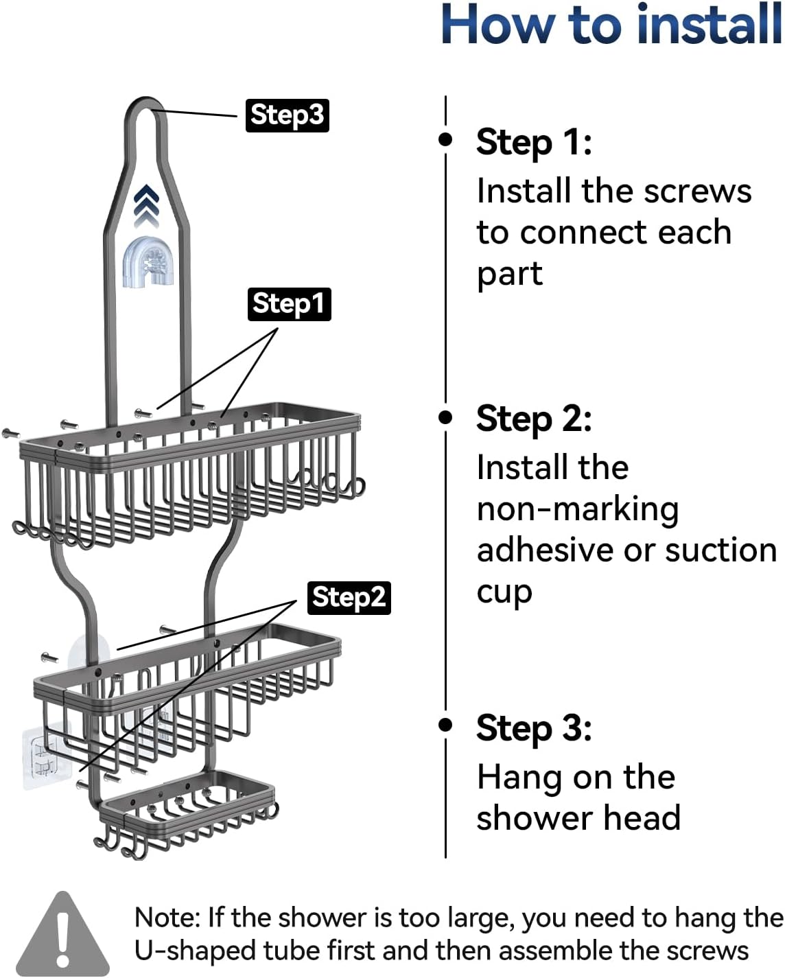 YASONIC Shower Caddy - Rust-Proof Aluminum Organizer with 10 Hooks & Soap Basket - Grey