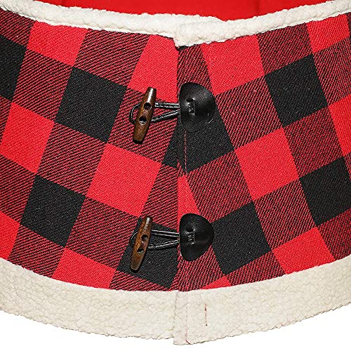 Buffalo Plaid Christmas Tree Collar Fabric Tree Stand Band with Sherpa Trim