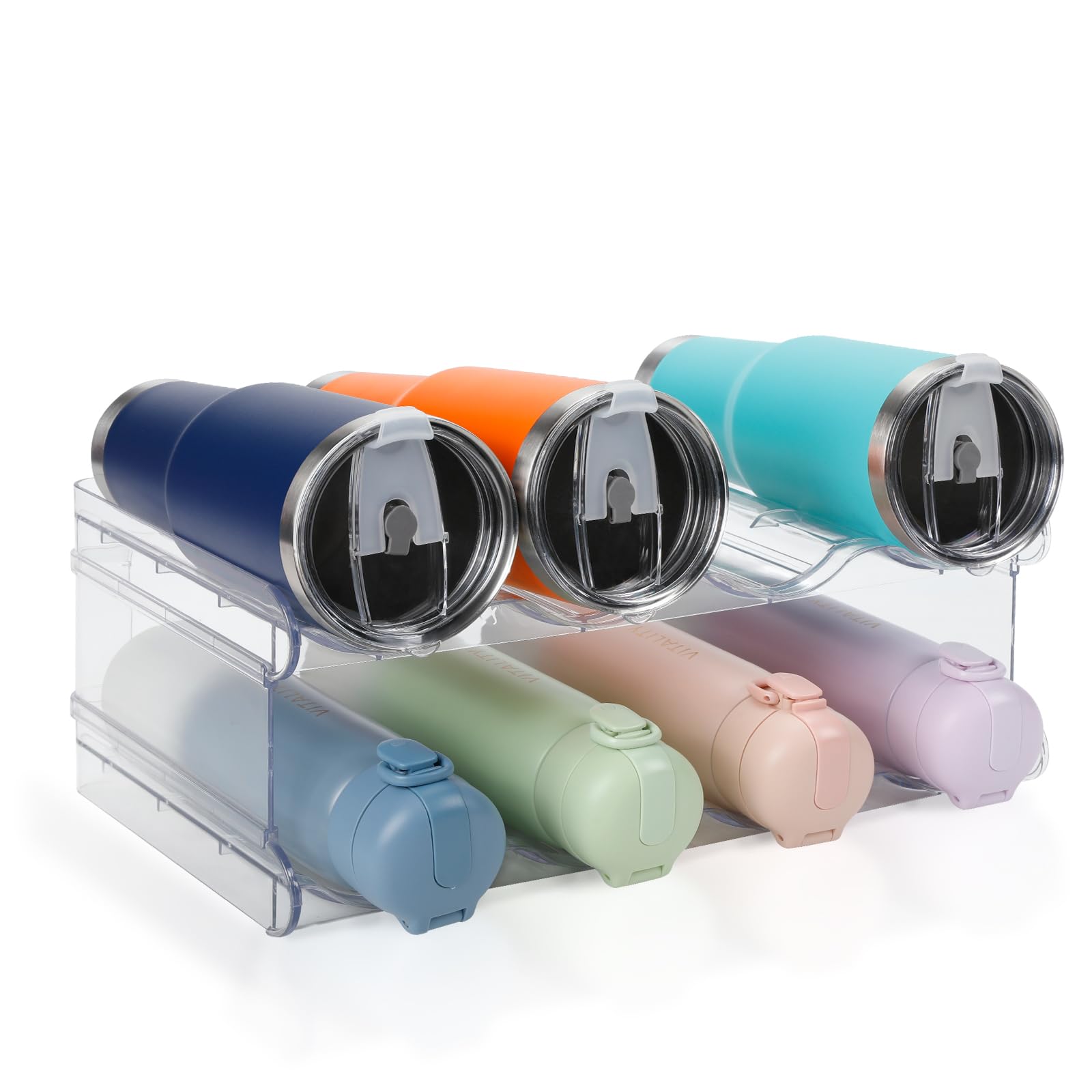 Stackable Water Bottle Organizer, SPOSPO Large Compartment Water Bottle Holder, 2 Tier Clear Water Bottle Organizer for Cabinet, Water Bottle Rack for Kitchen Organization and Storage - Hold 8 Bottles