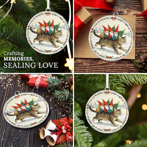 HEXMOZ Tabby Cat Christmas Ornament - Holiday Gnome Decor for Cat Lovers