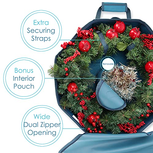 Hard Shell Christmas Wreath Storage Container with Interior Pockets 24 Inch