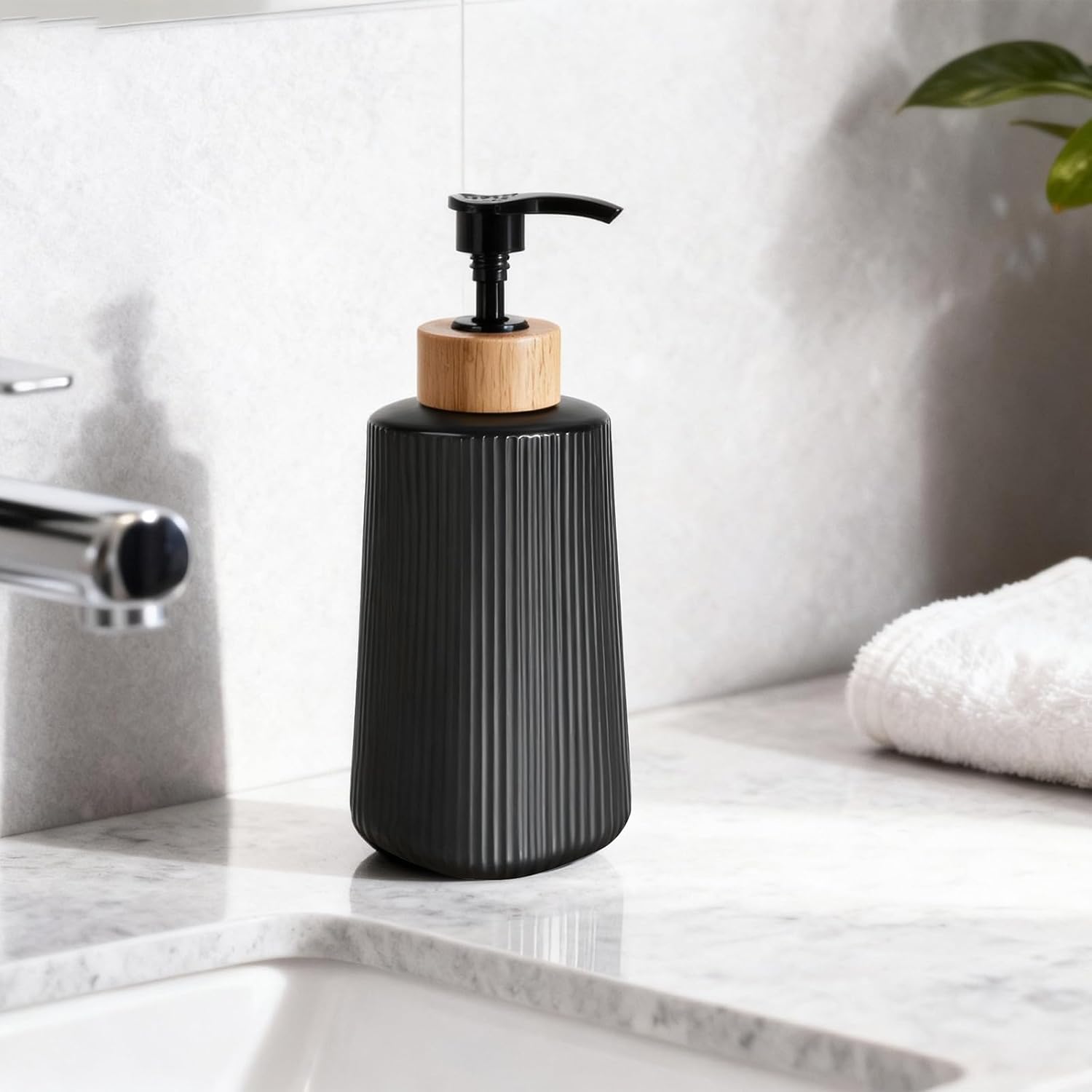 Skiennix Glass Soap Dispenser - Thickened Hand Soap Bottle for Bathroom & Kitchen | Modern Farmhouse Style, 12oz