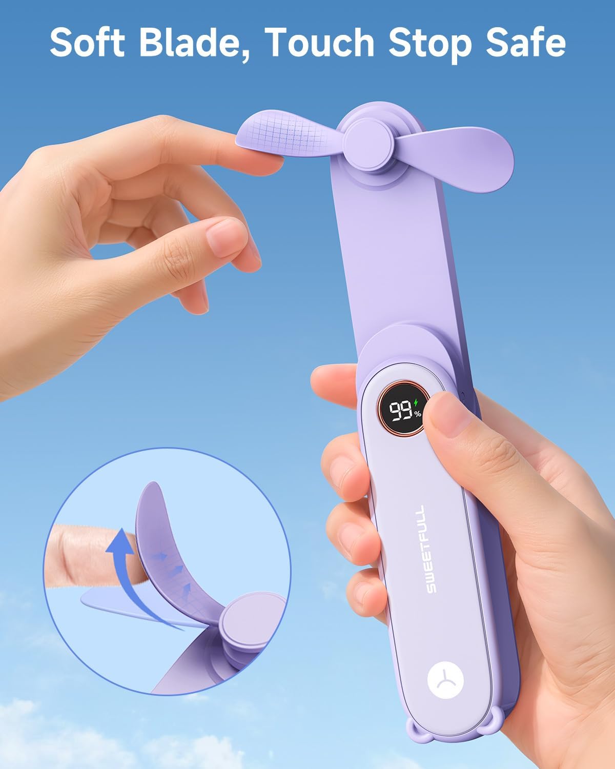 Sweetfull Portable Handheld Mini Fan - 3-in-1 USB Rechargeable Fan & Flashlight for Travel | Cute & Compact Design