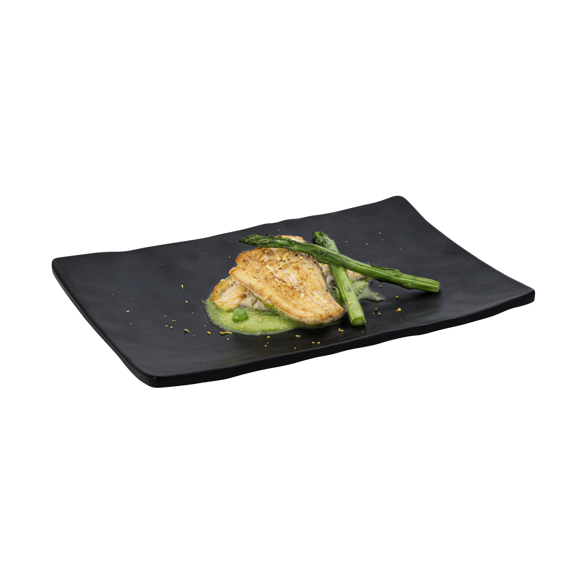Restaurantware Voga 9.8 x 6.8 Inch Rectangle Serving Plates 4 Medium Sushi Platters - Faux Slate Dishwashable Black Melamine Japanese Style Plates For Appetizers Entrees Or Desserts