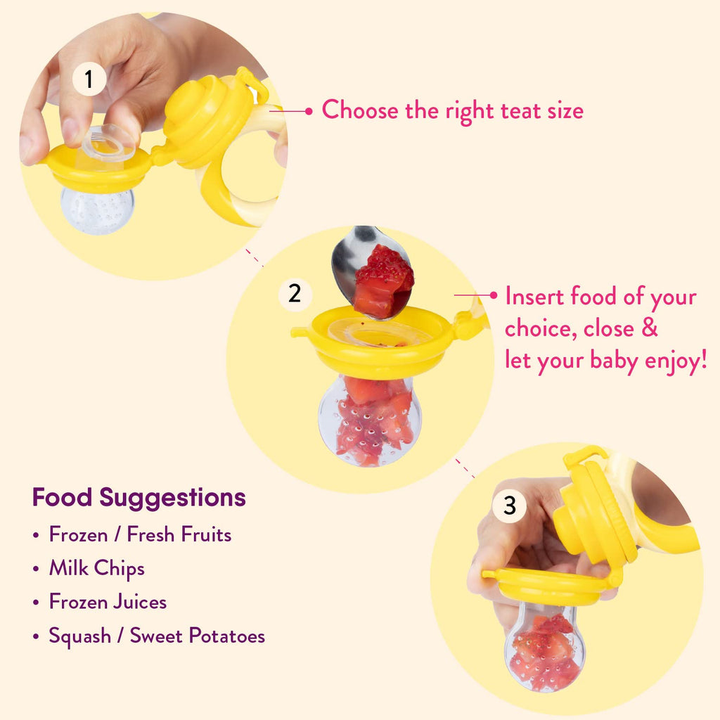 NatureBond Baby Food Feeder - 2 Pack Fruit Nibbler Pacifiers for Teething Infants | Includes Extra Silicone Sacs