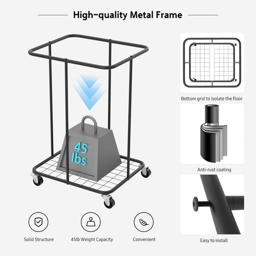 Large Laundry Hampers with Lid, Oxford Fabric Laundry Hampers, Metal Frame and Removable Bag Design with Wheels, Suitable for Bedroom, Bathroom, Dorm Room, Laundry Room (Grey with Lid)
