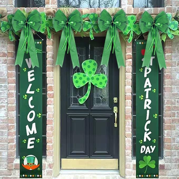 Regine Switzerland St. Patrick's Day Wreath Bow Decor - 2 PCS Green Burlap & Glitter Tree Topper