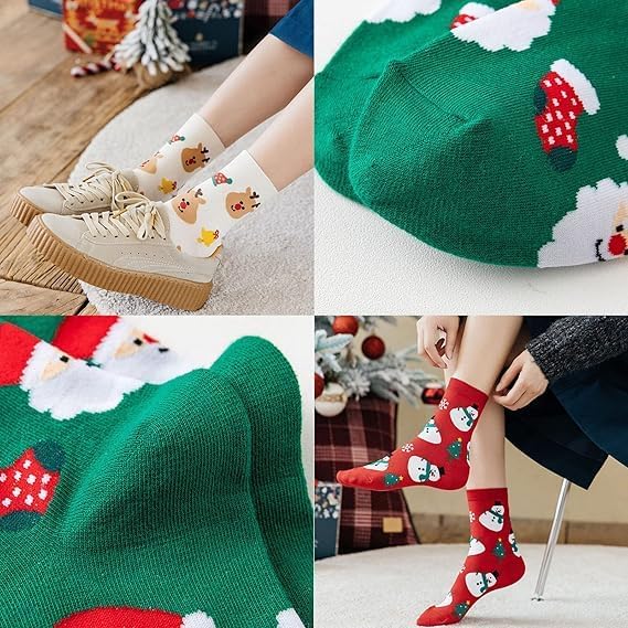 Skiennix Funny Socks - Cozy Novelty Santa Design for Women & Men | 4 Pairs