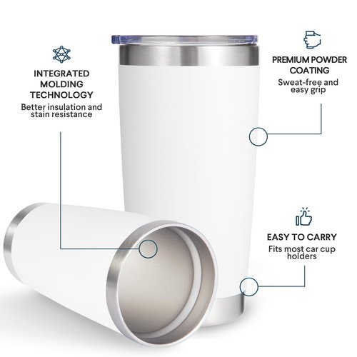 Volhoply 20oz Stainless Steel Tumbler with Lid and Straw Bulk 8 Pack,Double Wall Insulated Travel Iced Coffee Mug Fits Cup holder,Powder Coated Cups for Hot/Cold Drinks,Gifts for Women（White,8 Set）