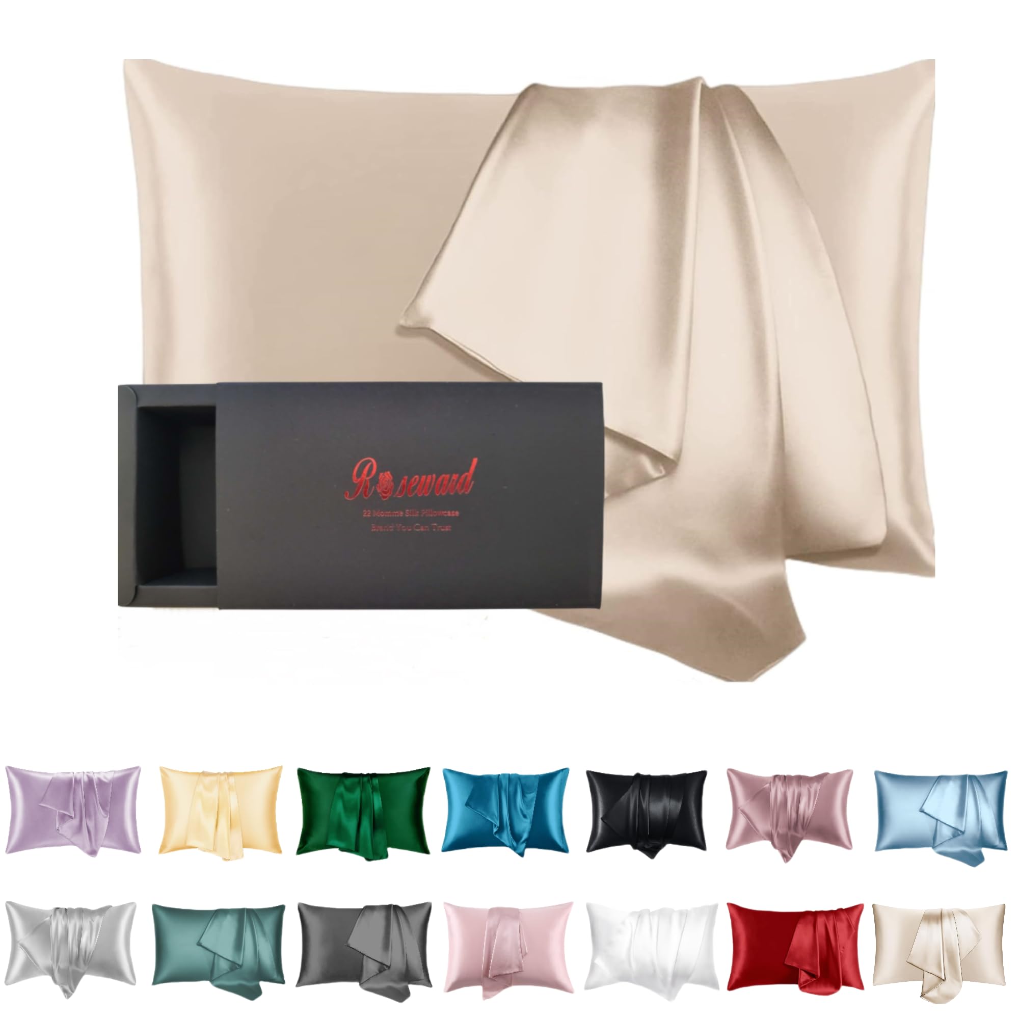 100% Mulberry Silk Pillow Case Made in USA, 22 Momme Highest Grade Organic Silk Pillowcase for Hair and with Zipper in King Size, Anti Aging, Anti Acne, Hypoallergenic (Beige, King)