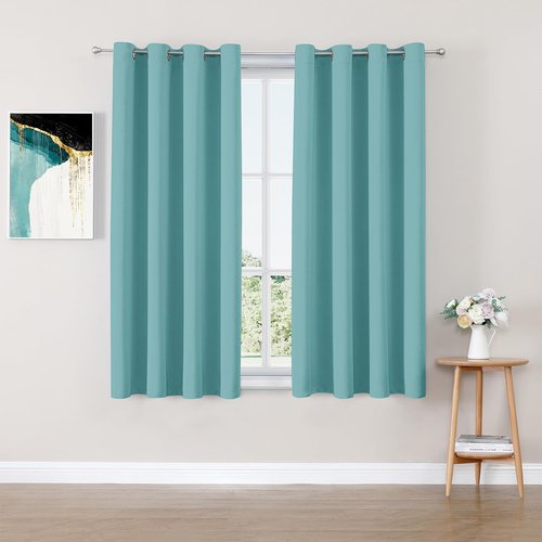 ChrisDowa Blackout Curtains - Thermal Insulated Room Darkening Panels, 63 Inches Long, Aqua, 2-Pack