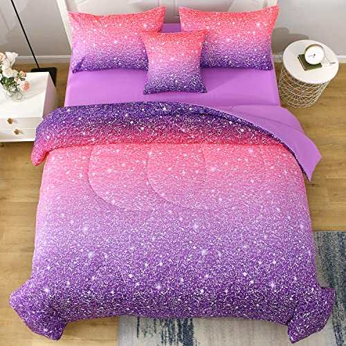 6-Piece Twin Comforter Set - Pink Purple Galaxy Bed in a Bag