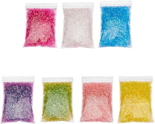 DICOSMETIC 140g Crispy Bingsu Beads - Iridescent Soft Straw Tube Beads for 3D Glitter Slime | 7 Bags