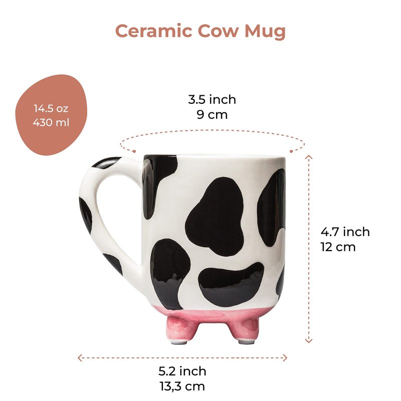 SWEETLO Cow Coffee Mug Cow Stuff 15oz Ceramic Cup - Cows Lover Mug with Udders - Cute Print Cups - Weird Milk Mugs with Udders - Gifts for Women - Taza de Vaca Gifts