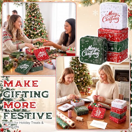 Qunclay 12 Pack Christmas Metal Cookie Tins with Lids for Holiday Gifting