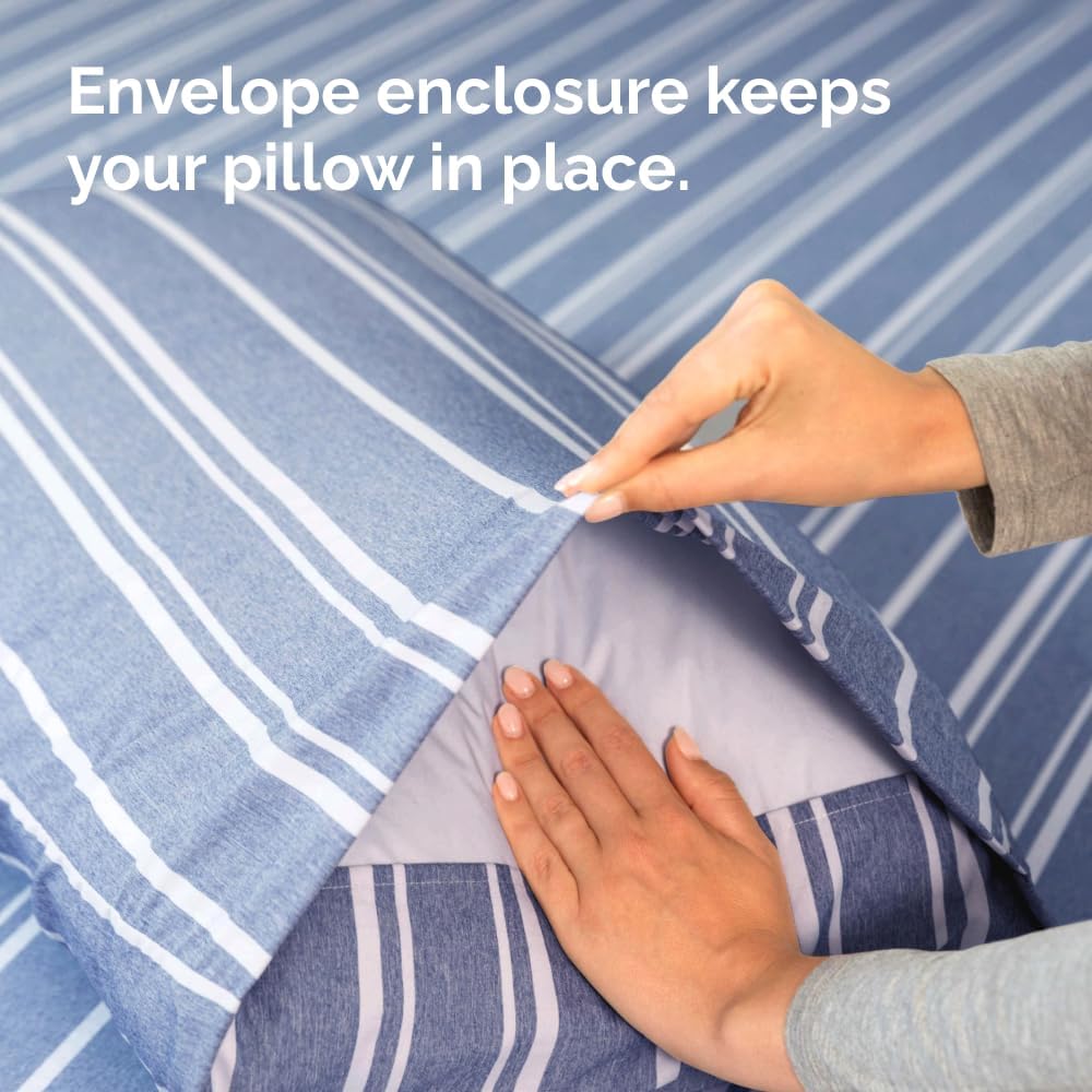 Skiennix Body Pillowcases Set of 2 | Soft 20x54 Long Pillow Covers for Comfortable Sleep - Blue Stripes, Machine Washable