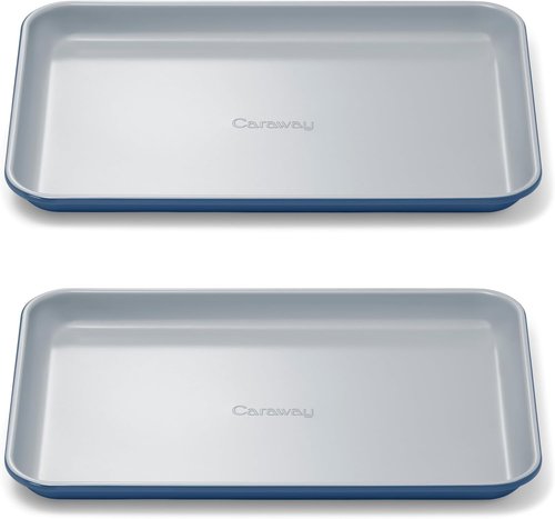 Caraway Nonstick Ceramic Baking Sheet Duo (9x13”) - Non-Toxic, Oven Safe, Aluminized Steel - Mini Sheet Pan in Navy