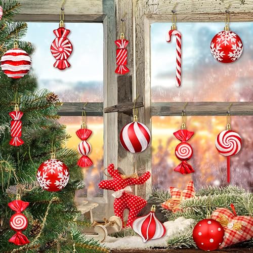 Fayoo Red Candy Cane Christmas Ornaments Set 48Pcs Holiday Tree Decor