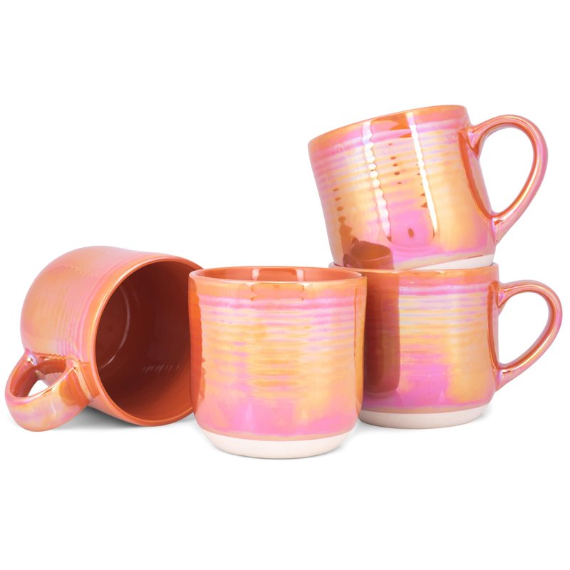 Elanze Designs Glossy Reactive Glaze Large 17 Fluid Ounce Everyday Kitchen Food Grade Ceramic Stoneware Coffee Mug Cup with Comfort Curved Handles, Set of 4, Burnt Orange