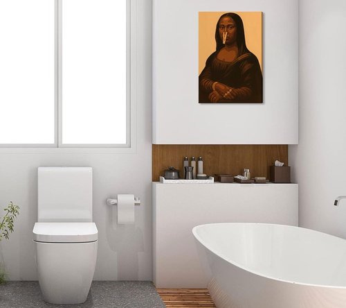 Mona Lisa Wall Art - Funny Black Woman Canvas Print for Bathroom Decor | Perfect for Shower Room
