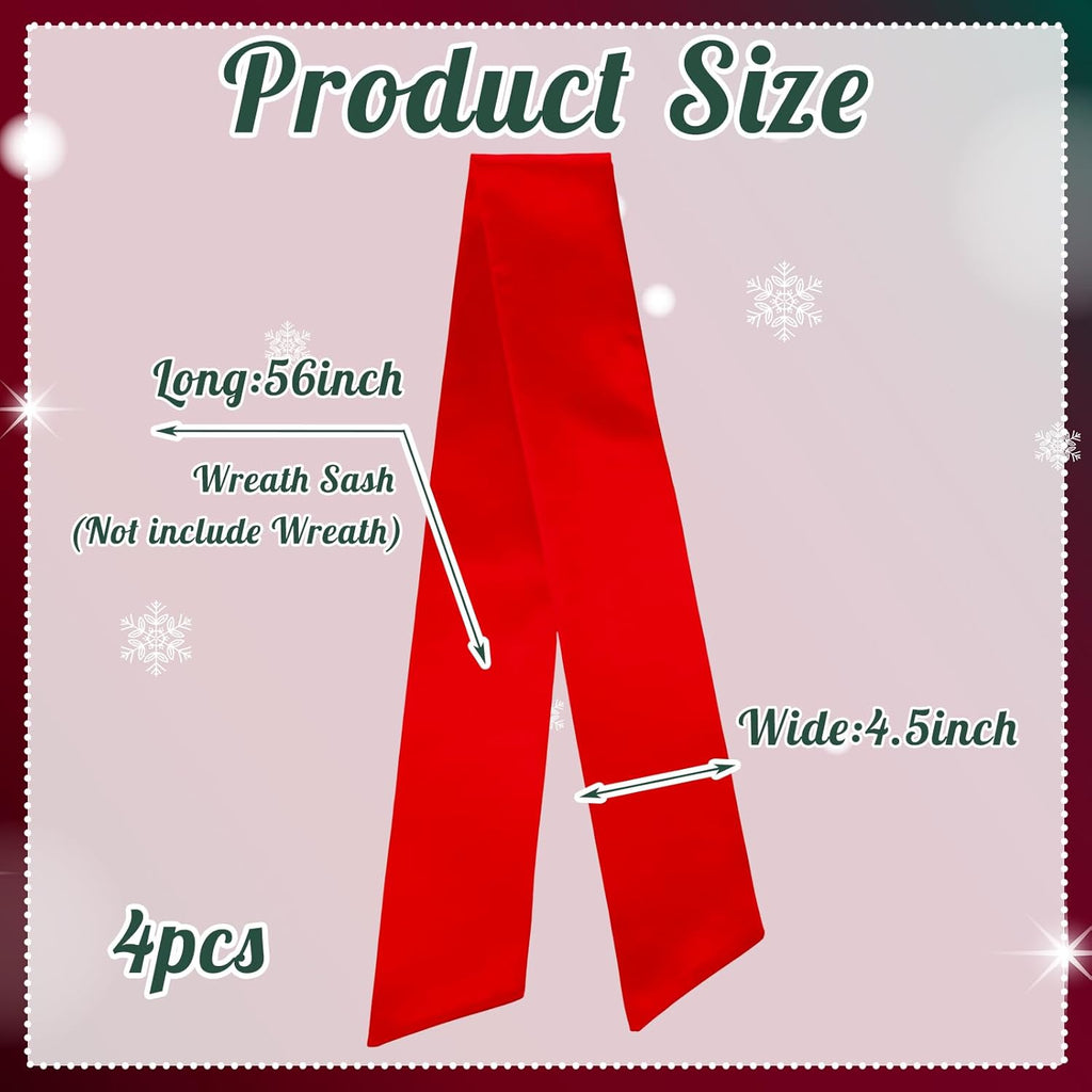 VitalCozy Wreath Sash Set - 4 Pcs Blank Embroidery Sashes for Front Door Decor | Red (4.49" X 56.30")