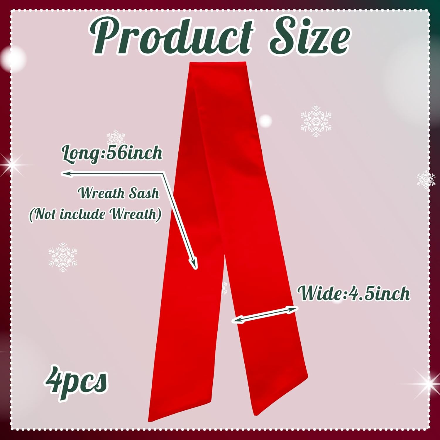 VitalCozy Wreath Sash Set - 4 Pcs Blank Embroidery Sashes for Front Door Decor | Red (4.49" X 56.30")